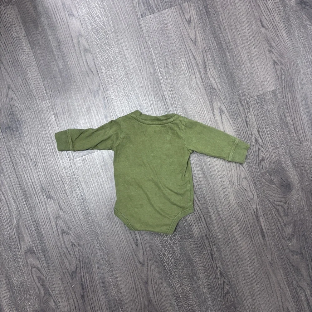 Set of three: (LtoR) 0-3mo Emporio Baby, 3mo Carhartt & 3mo Member’s Mark Onsies